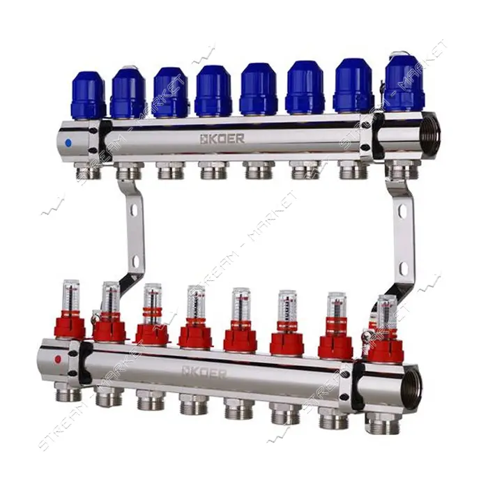 Коллекторный блок Koer KR 1110-08 с расходомерами 1"x8 WAYS без евроконуса