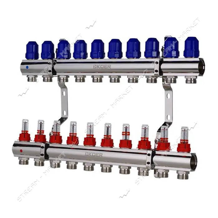 Коллекторный блок Koer KR 1110-10 с расходомерами 1"x10 WAYS без евроконуса
