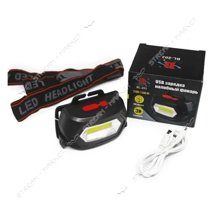Фонарь налобный BL203 ЗУ micro USB 2x18650                                                          