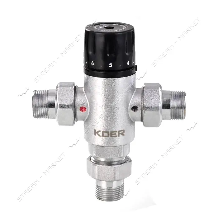 Трехходовой смесительный клапан Koer KR.1258 3/4'' термостатический с накидными гайками