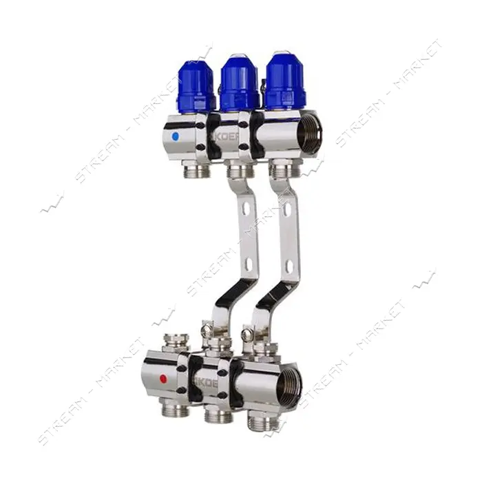Коллекторный блок Koer KR 1100-3 с термостатическими клапанами Ways 1"x3 без евроконуса             