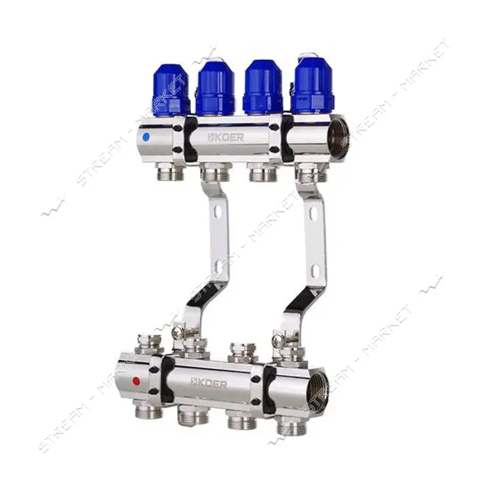 Коллекторный блок Koer KR 1100-4 с термостатическими клапанами Ways 1"x4 без евроконуса