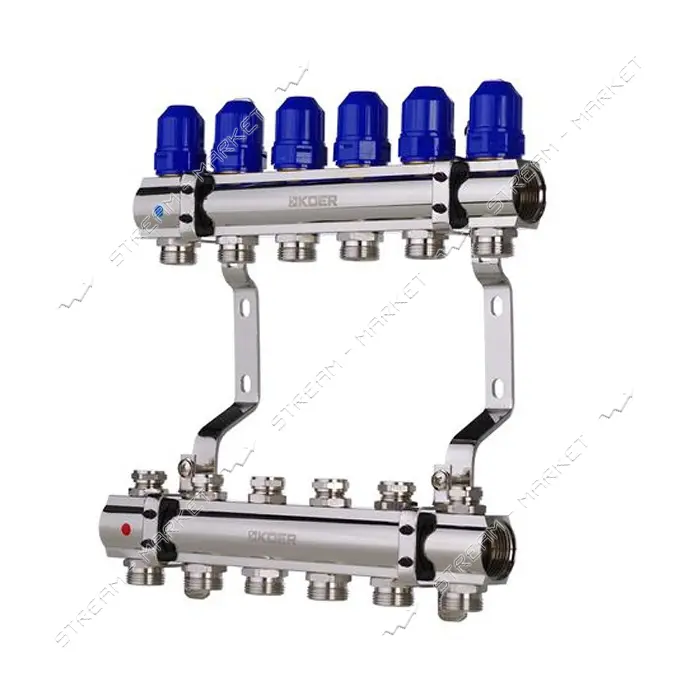 Коллекторный блок Koer KR 1100-6 с термостатическими клапанами Ways 1"x6 без евроконуса             