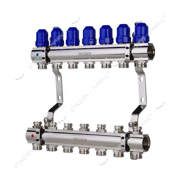 Коллекторный блок Koer KR 1100-7 с термостатическими клапанами Ways 1"x7 без евроконуса