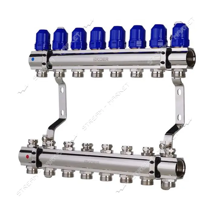 Коллекторный блок Koer KR 1100-8 с термостатическими клапанами Ways 1"x8 без евроконуса