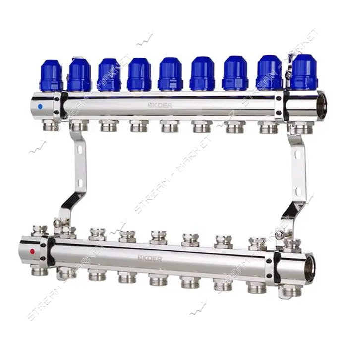 Коллекторный блок Koer KR 1100-9 с термостатическими клапанами Ways 1"x9 без евроконуса