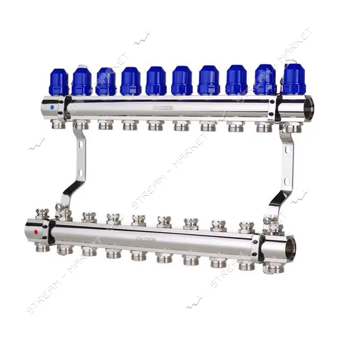 Коллекторный блок Koer KR 1100-10 с термостатическими клапанами Ways 1"x10 без евроконуса
