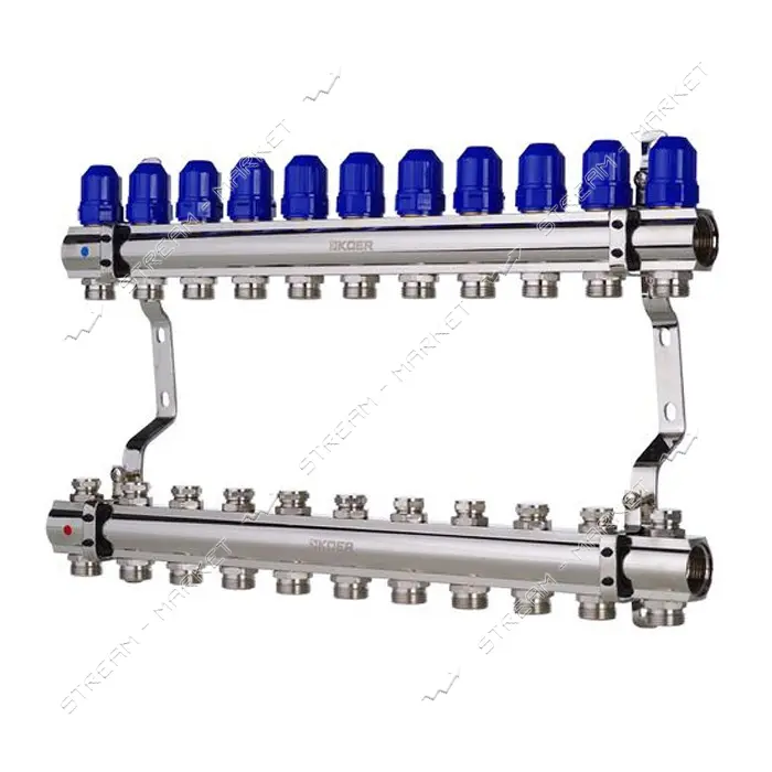 Коллекторный блок Koer KR 1100-11 с термостатическими клапанами Ways 1"x11 без евроконуса