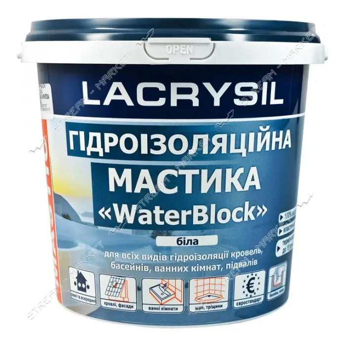 Мастика гидроизоляционная акриловая Lacrysil суперэластичная 1.2кг белая