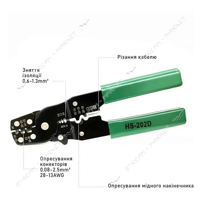 Инструмент для снятия изоляции резки и опресовывания Takel HS-202D