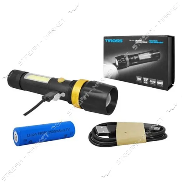 Фонарь Tiross TS-1886 ручной аккумуляторный Li-ion 18650 3.7V 2000mAh XML-T6 плюс 3W COB
