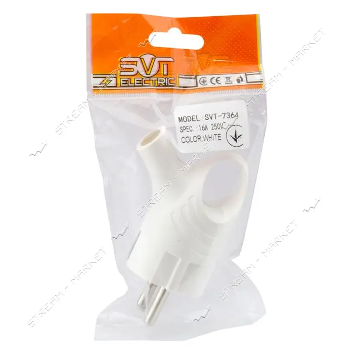 Вилка угловая SVT Electric SVT-7364 с заземлением и кольцом 10/16А 250V белая                       