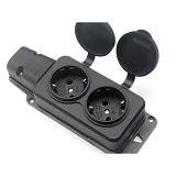 Колодка SVT Electric SVT-5702 2 гнезда с заземлением и крышкой каучук черная                        