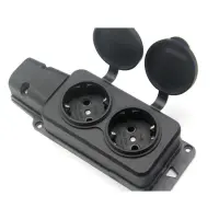 Колодка SVT Electric SVT-5702 2 гнезда с заземлением и крышкой каучук черная                        