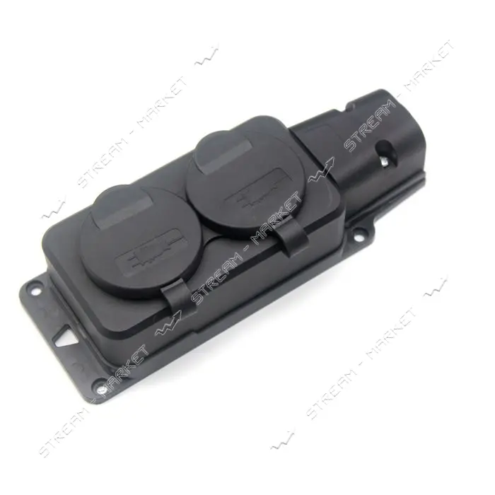 Колодка SVT Electric SVT-5702 2 гнезда с заземлением и крышкой каучук черная                        