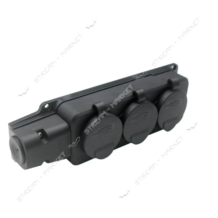 Колодка SVT Electric SVT-5703 3 гнезда с заземлением и крышкой каучук черная