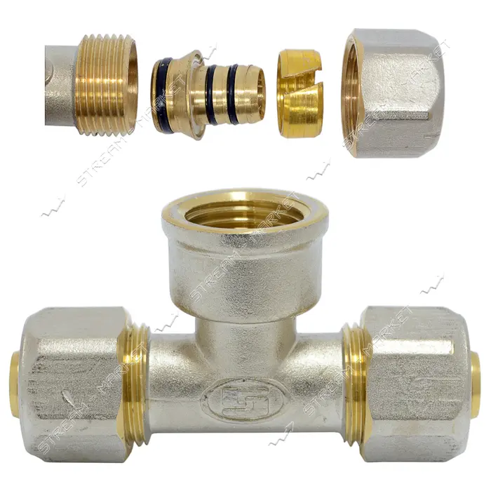 Тройник для металлопластиковых труб Gross 16х1/2"Вх16 разборной                                     