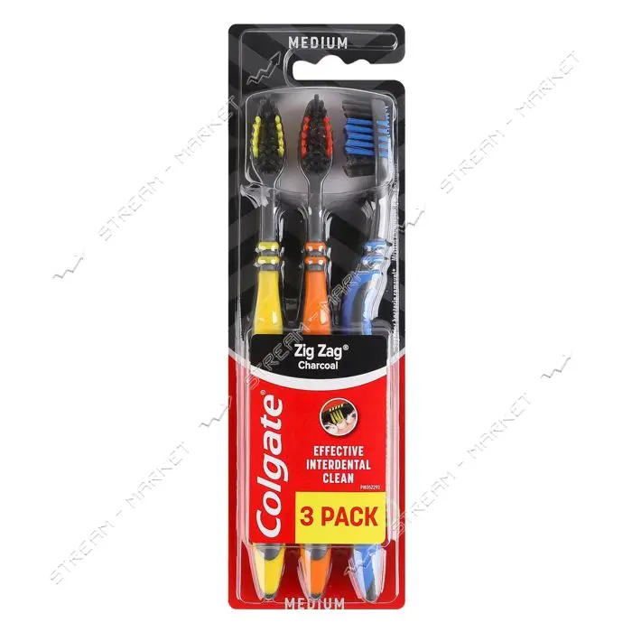 Зубная щетка Colgate Zig Zag Древесный уголь средняя 3 шт