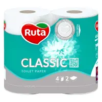 Туалетная бумага Ruta Classic белая 170 отрывов 2 слоя 4 рулона                                     