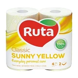Туалетная бумага Ruta Classic желтая 170 отрывов 2 слоя 4 рулона                                    