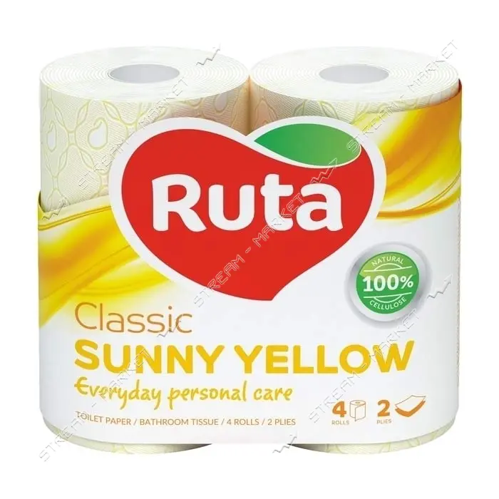 Туалетная бумага Ruta Classic желтая 170 отрывов 2 слоя 4 рулона                                    