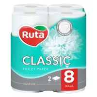 Туалетная бумага Ruta Classic белая 170 отрывов 2 слоя 8 рулонов                                    