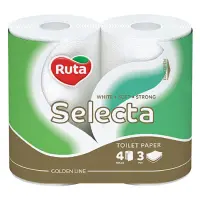 Туалетная бумага Ruta Selecta белая 150 отрывов 3 слоя 4 рулона                                     