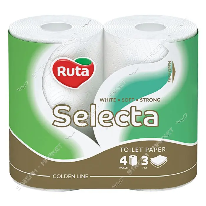 Туалетная бумага Ruta Selecta белая 150 отрывов 3 слоя 4 рулона                                     