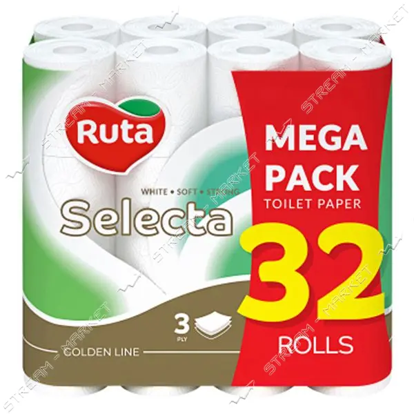 Туалетная бумага Ruta Selecta 3 слоя 32 рулона белая