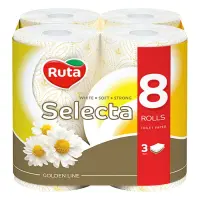 Туалетная бумага Ruta Selecta с ароматом ромашки белая 150 отрывов 3 слоя 8 рулонов                 