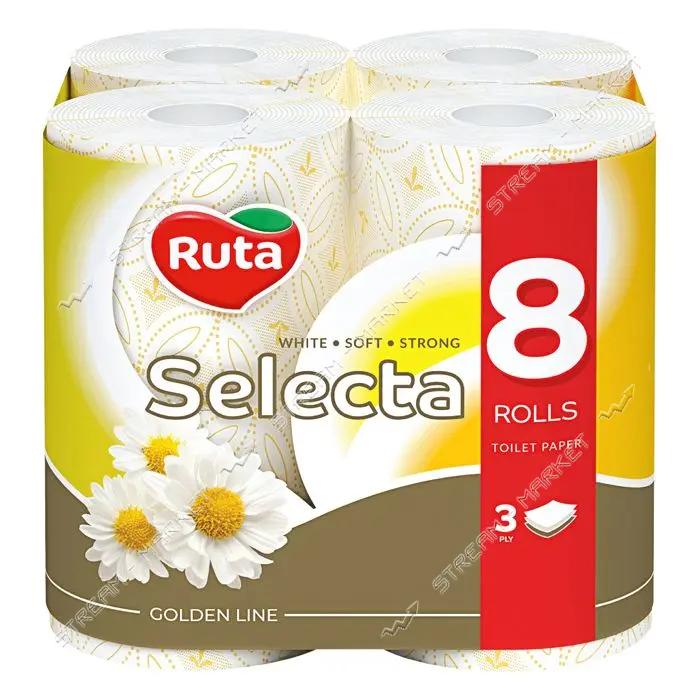 Туалетная бумага Ruta Selecta с ароматом ромашки белая 150 отрывов 3 слоя 8 рулонов