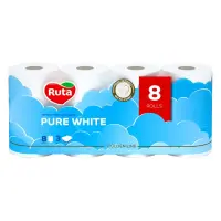Туалетная бумага Ruta Pure White белая 150 отрывов 3 слоя 8 рулонов                                 