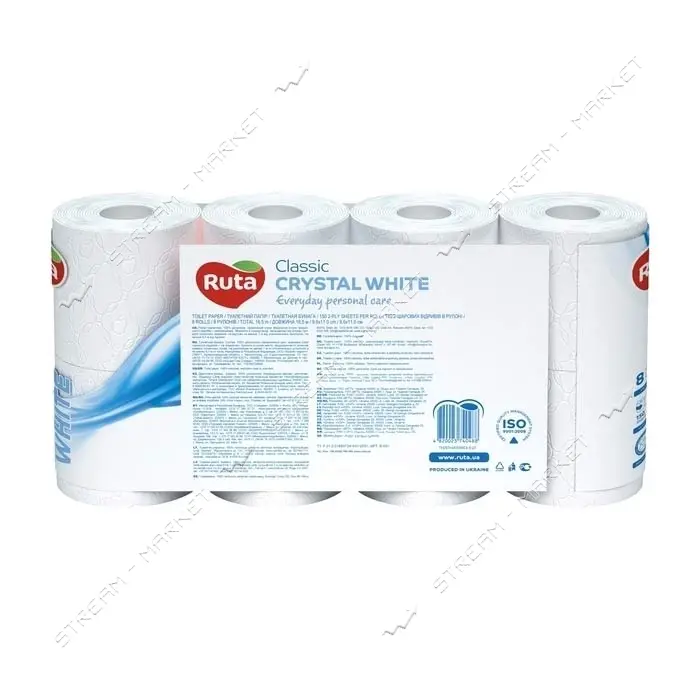 Туалетная бумага Ruta Pure White белая 150 отрывов 3 слоя 8 рулонов                                 