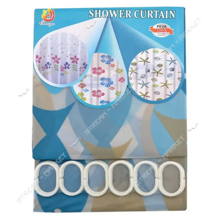 Штора для ванны Shower голубая силикон тонкий 180х180см