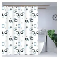 Штора для ванной комнаты Zerix SCP-002 из полиэтилена 180x180 узор сине-голубой на белом            