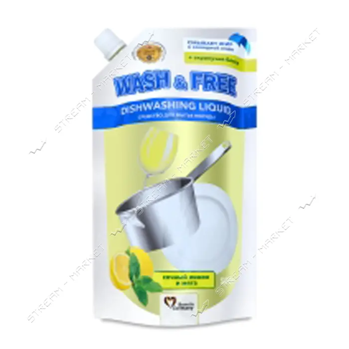 Средство для мытья посуды Wash and Free Сочный лимон и мята дойпак 500мл