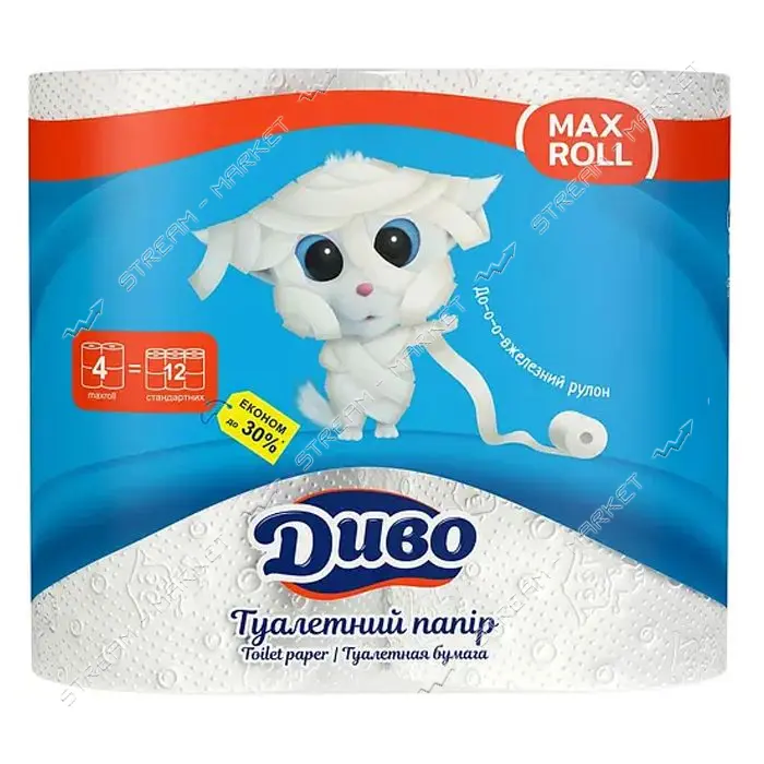 Туалетная бумага Диво MaxRoll 2 слоя 4 рулона белая