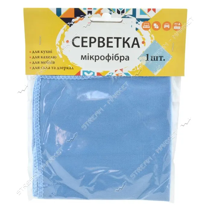 Салфетка микрофибра для стекол и зеркал Зручні Дрібниці 30х30см 1шт