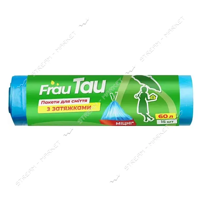 Пакеты мусорные Frau Tau с затяжками HD 60л/15шт