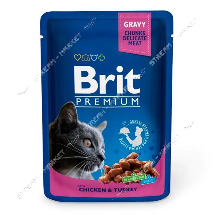 Консервы Brit Premium Cat pouch для кошек Курица и индейка 100г
