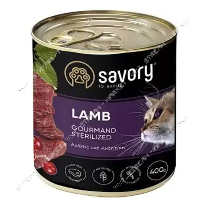 Консервы для стерилизованных котов Savory Cat ягненок 400гр