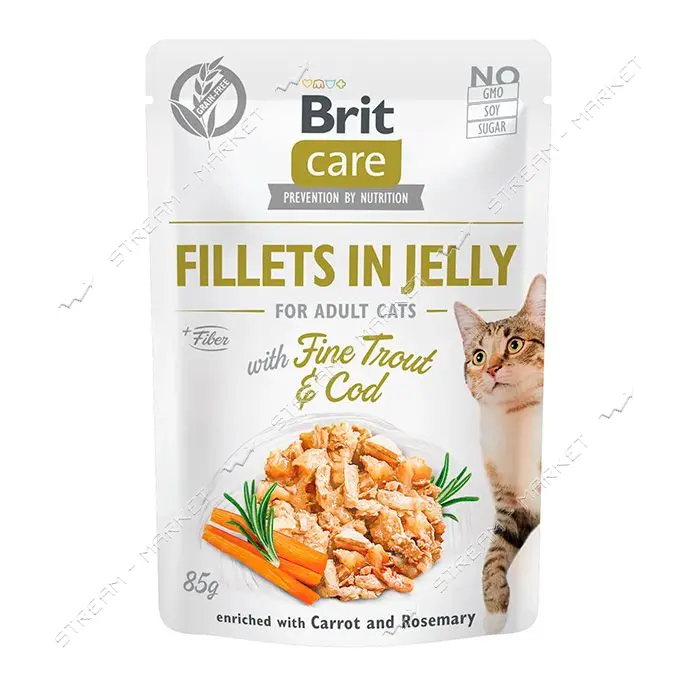 Филе в желе треска и форель Brit Care Cat pouch 85г
