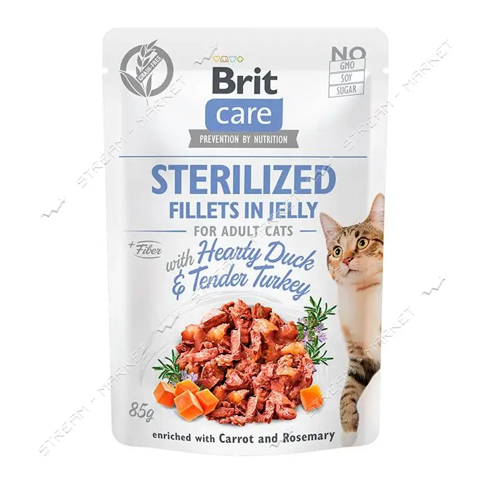 Филе в желе утка и индейка для стерилизованных Brit Care Cat pouch 85г