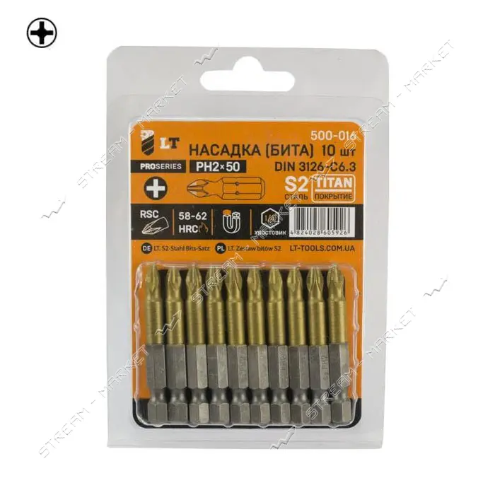 Бита LT/Maxidrill 500-016 РН2x50мм 1/4" S2 Титан 10шт блистер