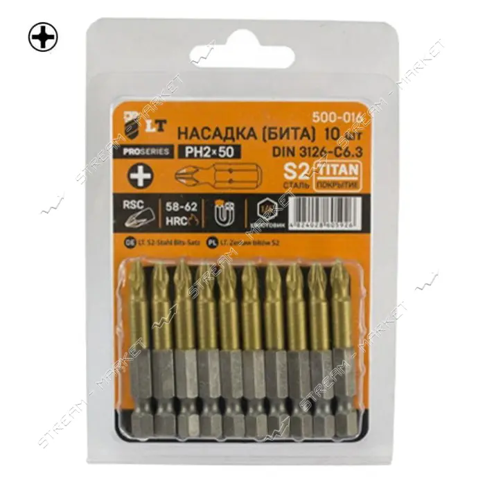 Бита LT/Maxidrill 500-021 РН2x250мм 1/4" S2 Титан 10шт блистер                                      