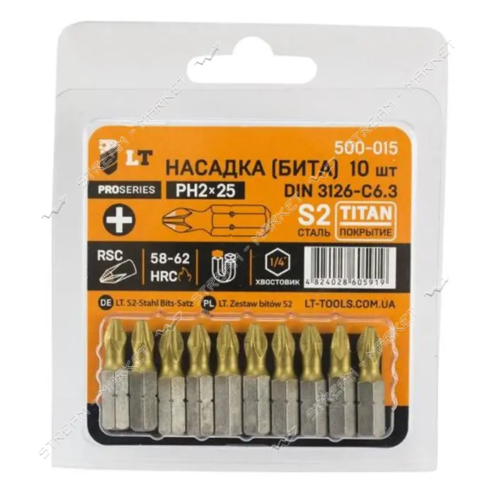 Бита LT/Maxidrill 500-023 РН3x25мм 1/4" S2 Титан 10шт блистер                                       