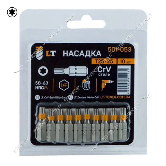 Бита LT/Maxidrill 501-053 T25х25мм 1/4 CrV 10шт