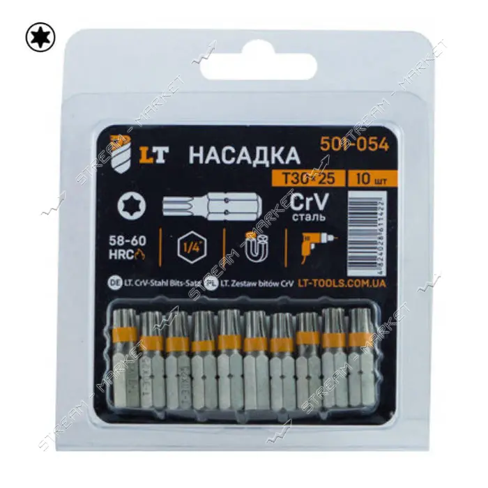 Бита LT/Maxidrill 501-054 T30х25мм 1/4 CrV 10шт                                                     