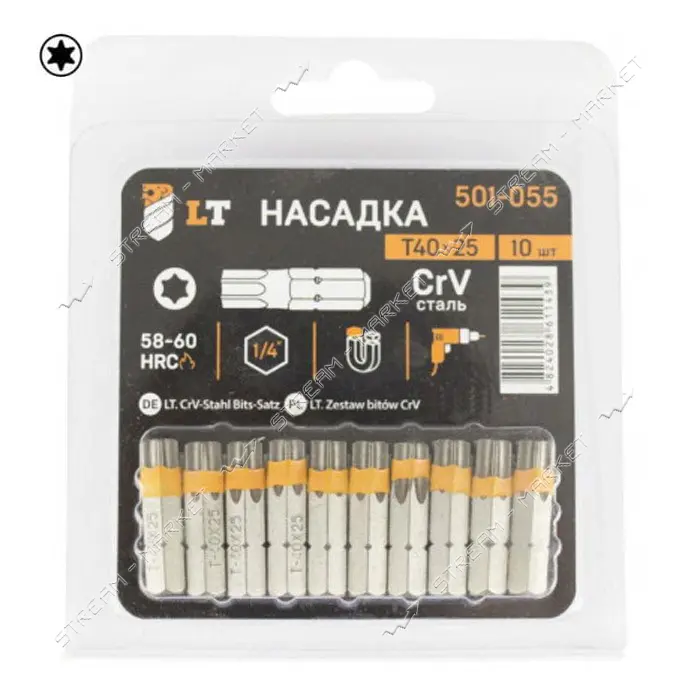 Бита LT/Maxidrill 501-055 T40х25мм 1/4 CrV 10шт