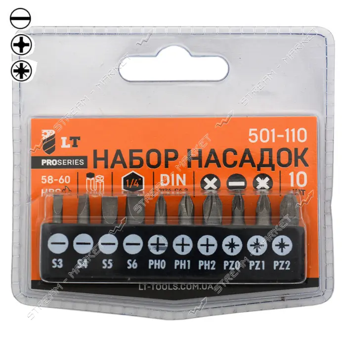 Набор бит LT/Maxidrill 501-110 25мм 10шт S3 S4 S5 S6 PH0 PH1 PH2 PZ0 PZ1 PZ2                        